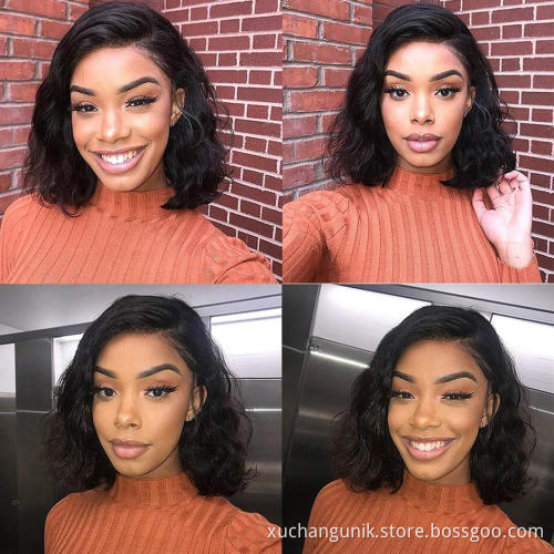 Wholesale Human Hair Lace Front Short Bob Body Wave Wig,Full Hd Frontal Wig Ocean Wave Bob Wig,13*4 Brazilian Human Hair Wigs